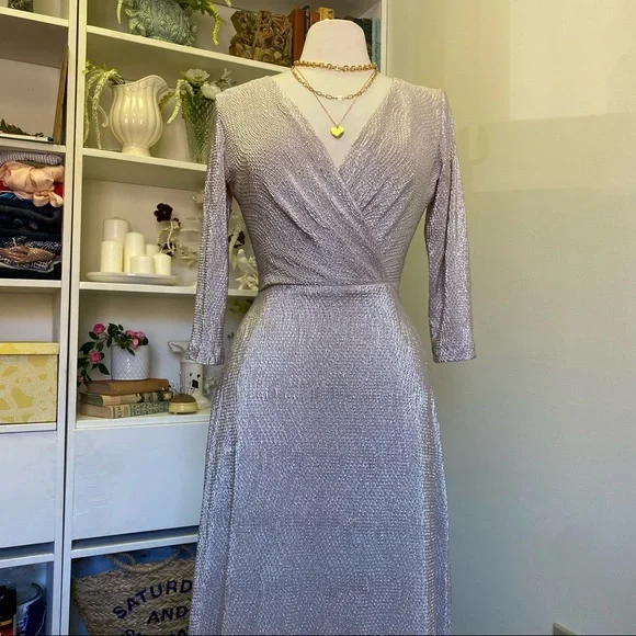 BHLDN Anthro Diedra Rose Gold Metallic Wrap Front Gown Floor Length Dress - Picture 2 of 16